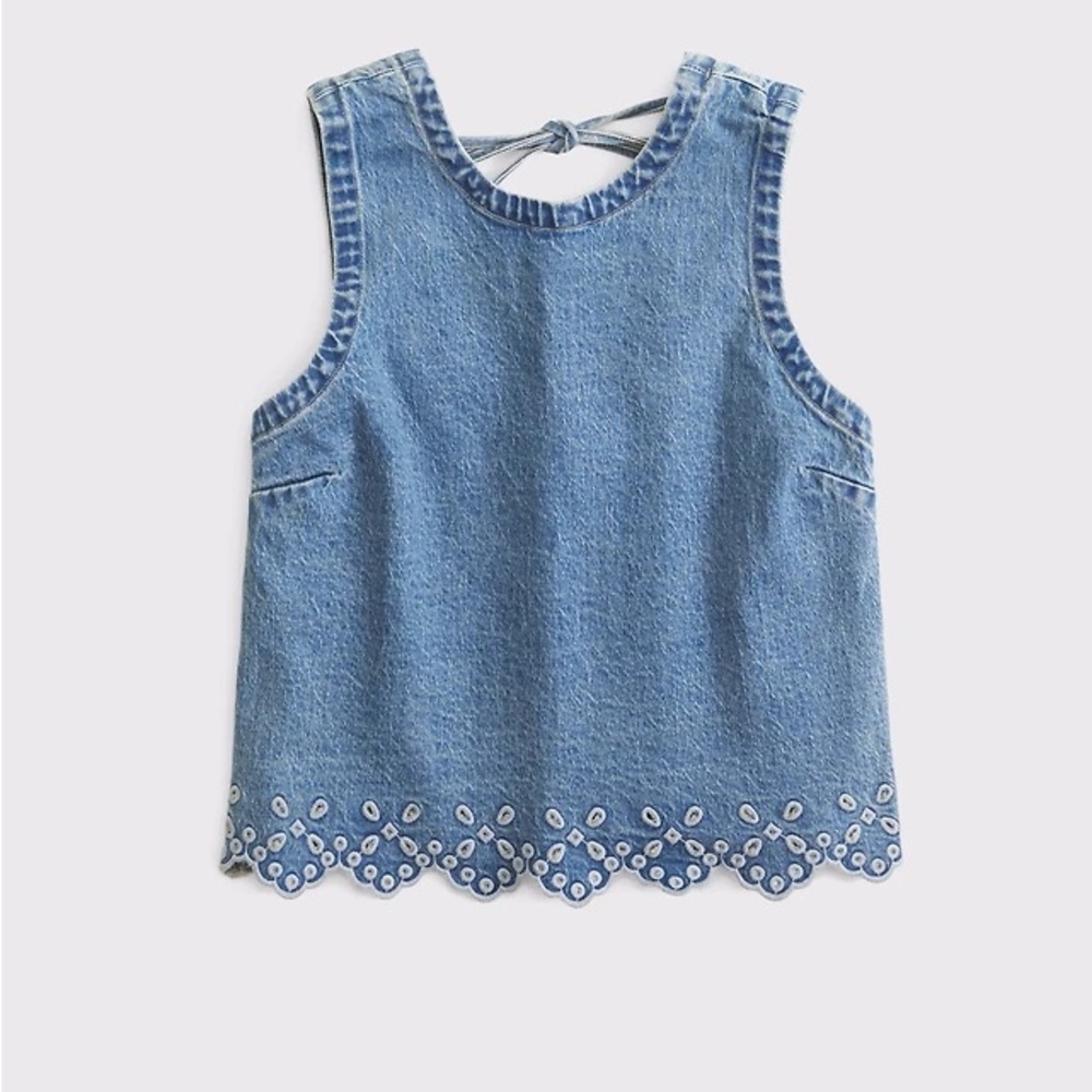 Abercrombie & Fitch Blue Denim Eyelet Scallop Hem Top - Picture 2 of 8